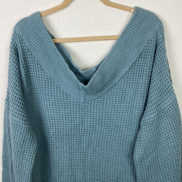 Zenana | Sea Blue-Green Off-Shoulder Oversized Sweater M - Picture 3 of 8